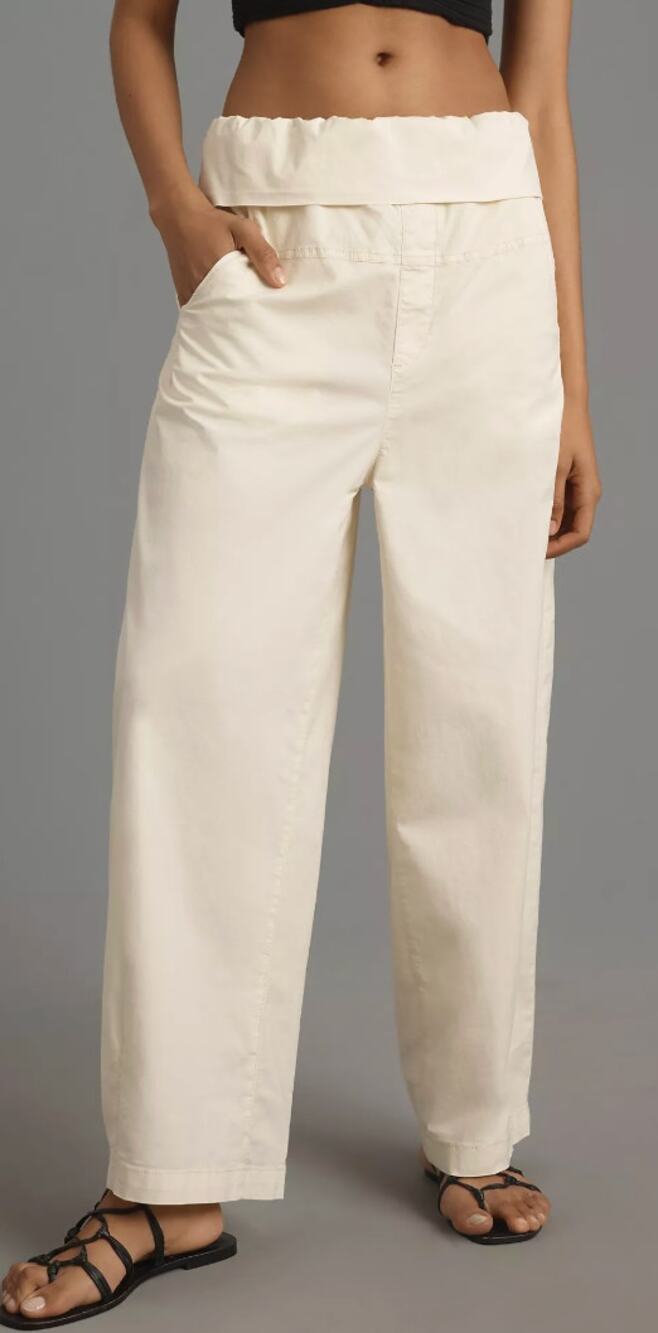 Pilcro Foldover Bowed Wide-Leg Cream Pants size S/M